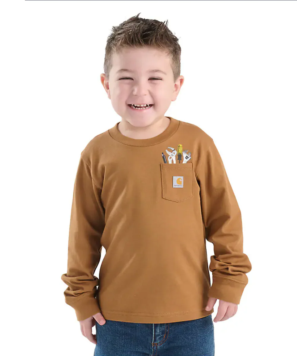 Carhartt Kids Long Sleeve Tool Pocket T-shirt - Carhartt Brown