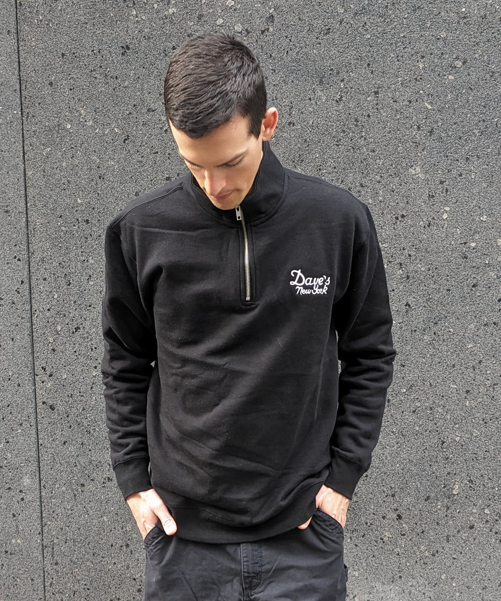 Dave’s New York Men's Vintage Logo Half-Zip Sweatshirt - Black - Image 2