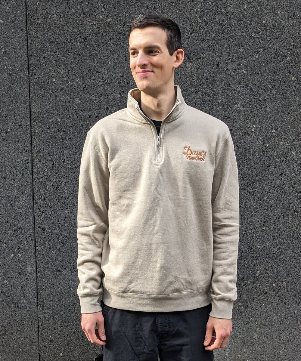 Dave’s New York Men's Vintage Logo Half-Zip Sweatshirt - Cement