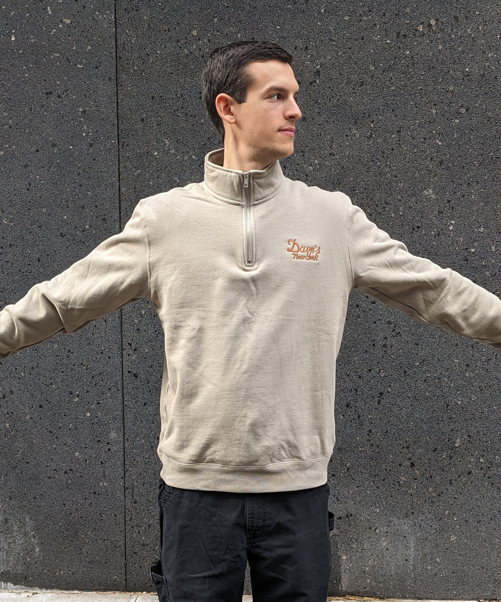 Dave’s New York Men's Vintage Logo Half-Zip Sweatshirt - Cement - Image 2
