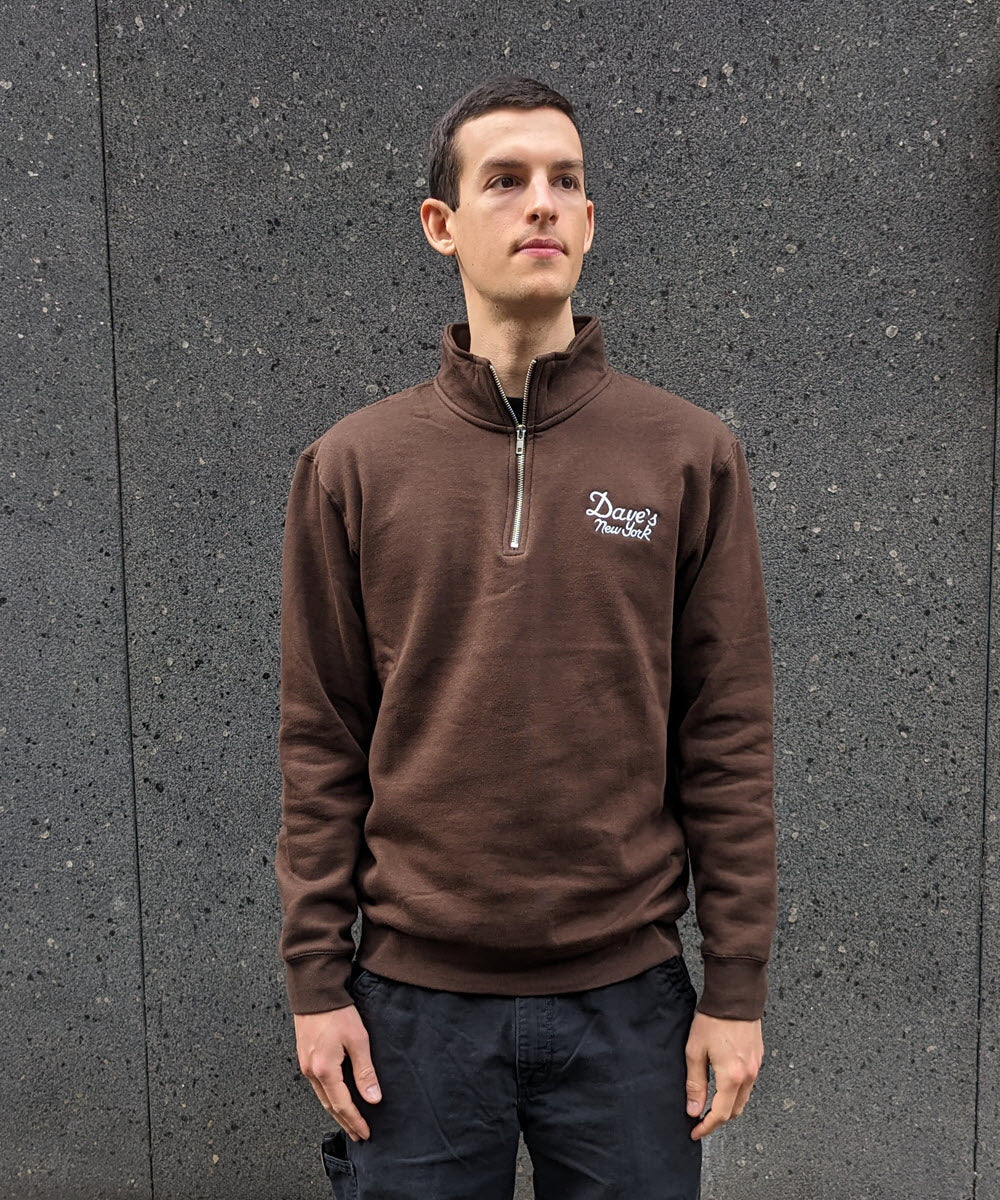 Dave’s New York Men's Vintage Logo Half-Zip Sweatshirt - Dark Brown