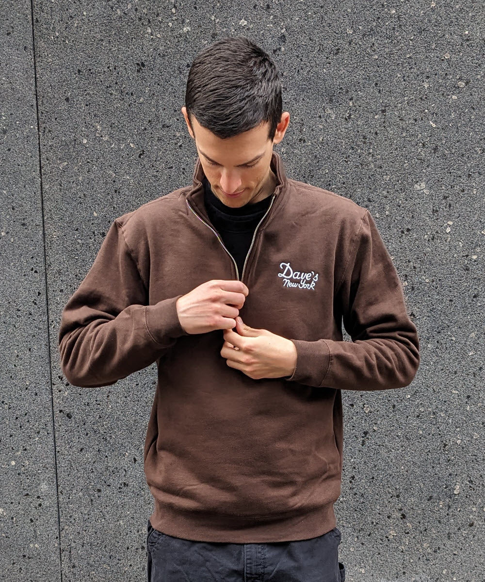 Dave’s New York Men's Vintage Logo Half-Zip Sweatshirt - Dark Brown - Image 2