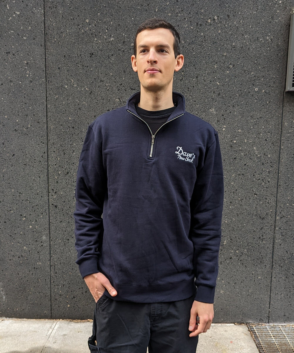 Dave’s New York Men's Vintage Logo Half-Zip Sweatshirt - Navy