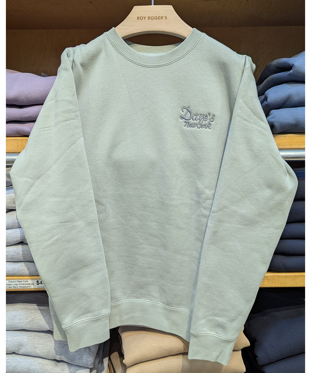 Dave's New York Vintage Logo Embroidered Crew Neck Sweatshirt - Sage