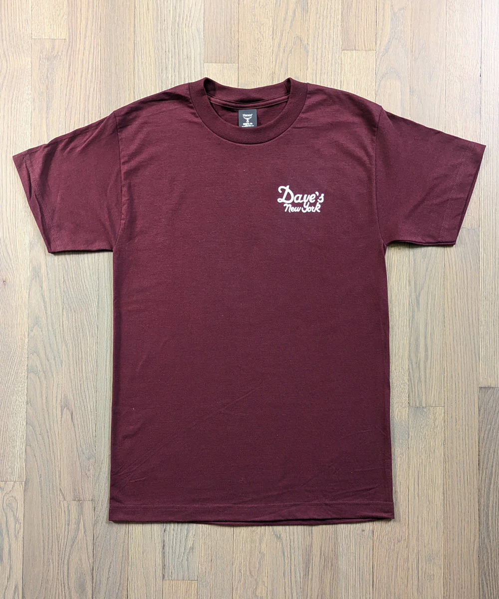 Dave's New York Vintage Logo Short Sleeve T-shirt - Maroon