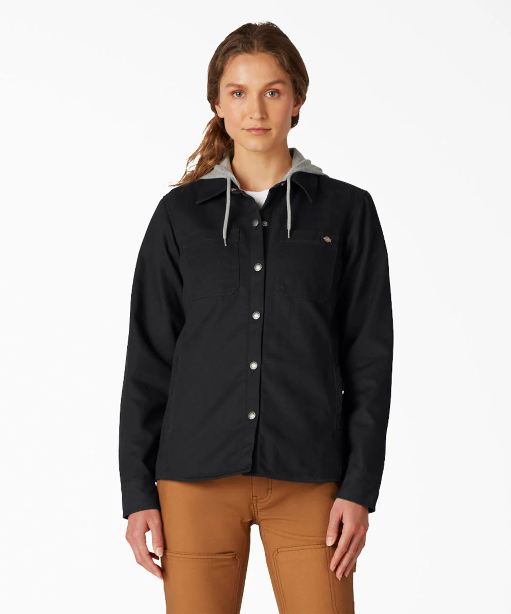 Dickies Women's Duck Hooded Shirt Jacket - Black