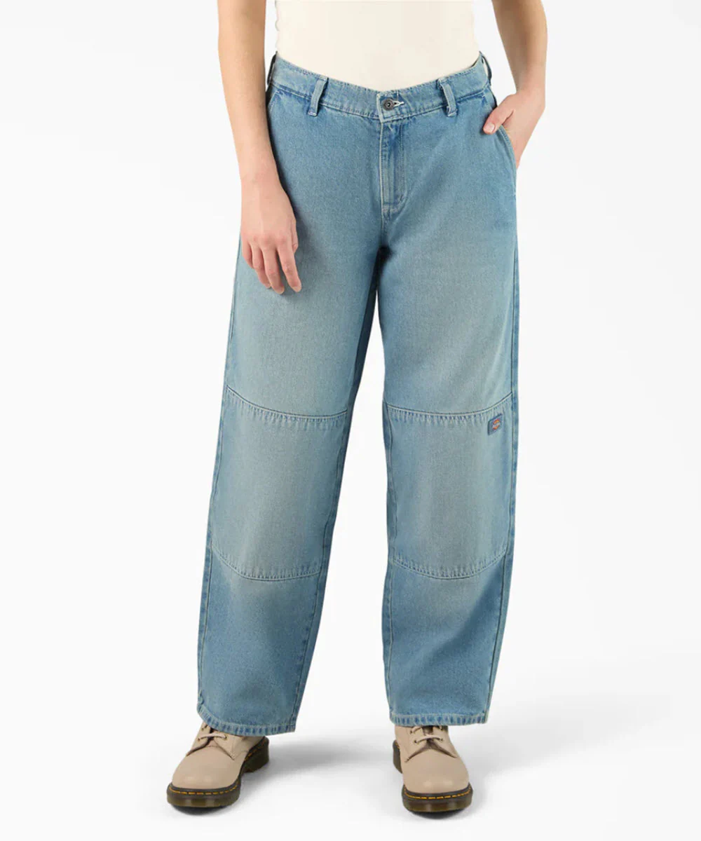 Dickies Women's Loose Fit Double Front Jeans - Light Denim