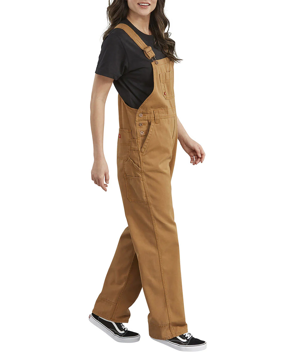 Dickies Women's Relaxed Fit Bib Overalls - Rinsed Brown Duck - Image 2