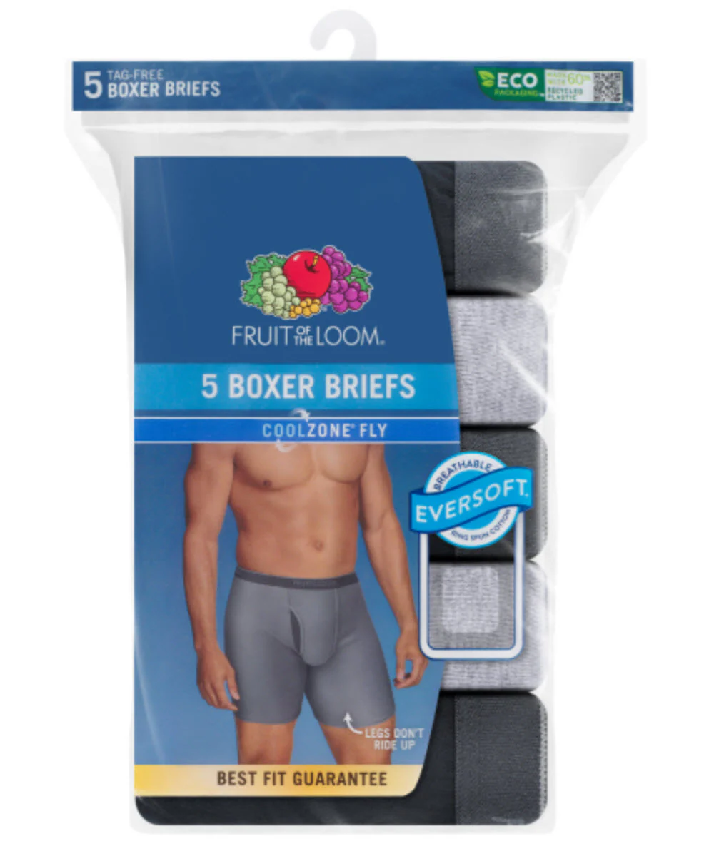 Fruit of the Loom Men's Eversoft Boxer Briefs - 5-Pack, Black & Grey - Image 3