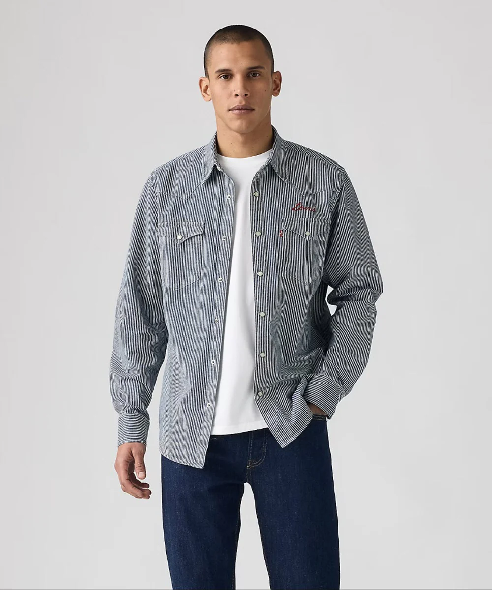 Levi's Men's Classic Standard Denim Western Shirt - Hickory Stripe - Image 3
