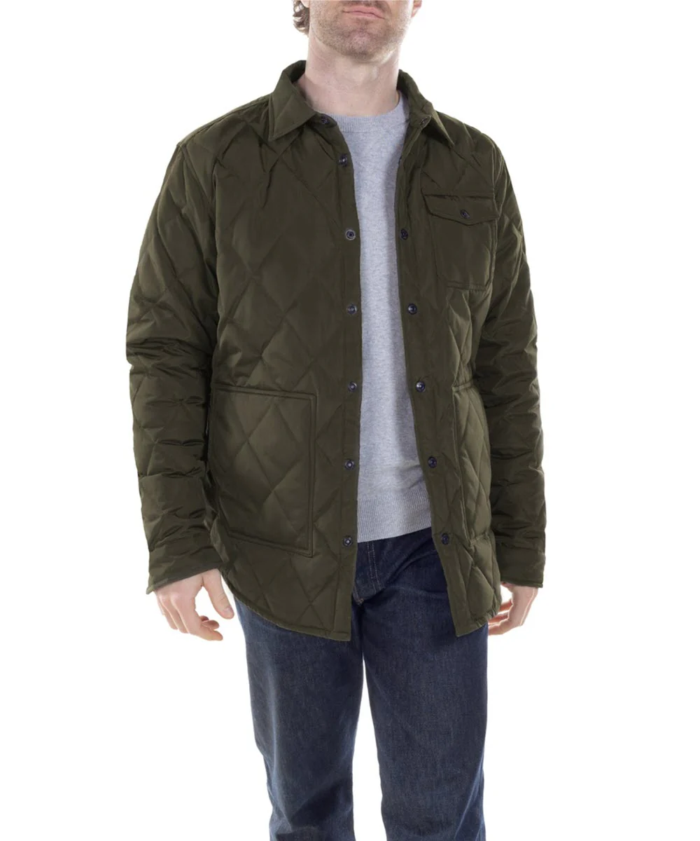 Schott NYC Down-filled Quilted Shirt Jacket - Olive - Image 4