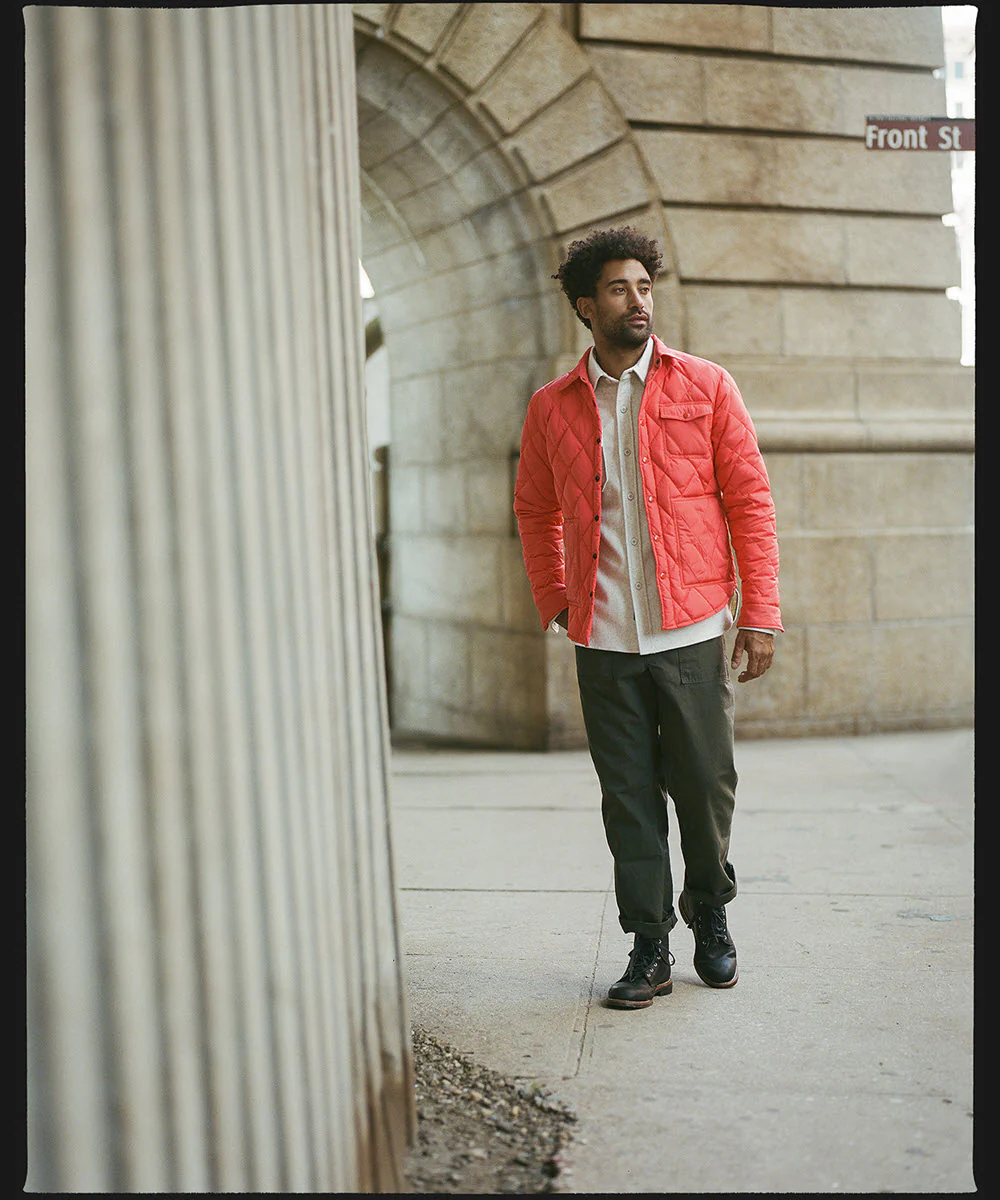 Schott NYC Down-filled Quilted Shirt Jacket - Orange - Image 5