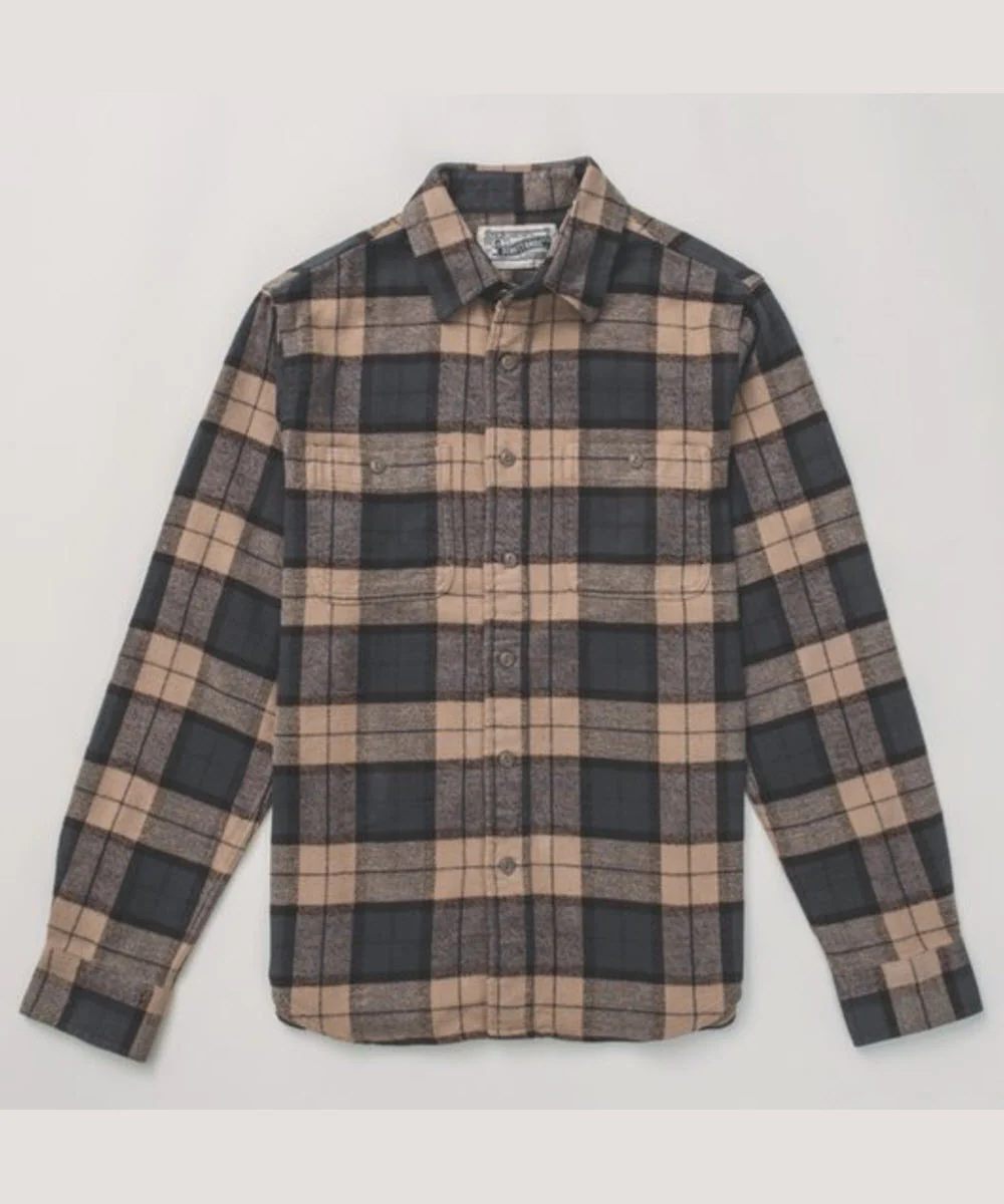 Schott NYC Heavy Flannel Plaid Shirt - Khaki/Grey