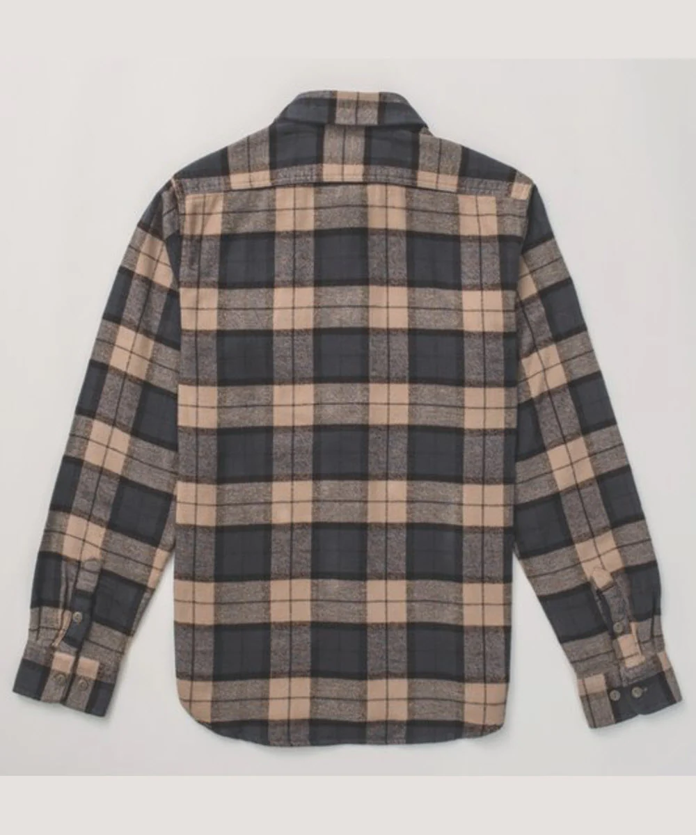 Schott NYC Heavy Flannel Plaid Shirt - Khaki/Grey - Image 2