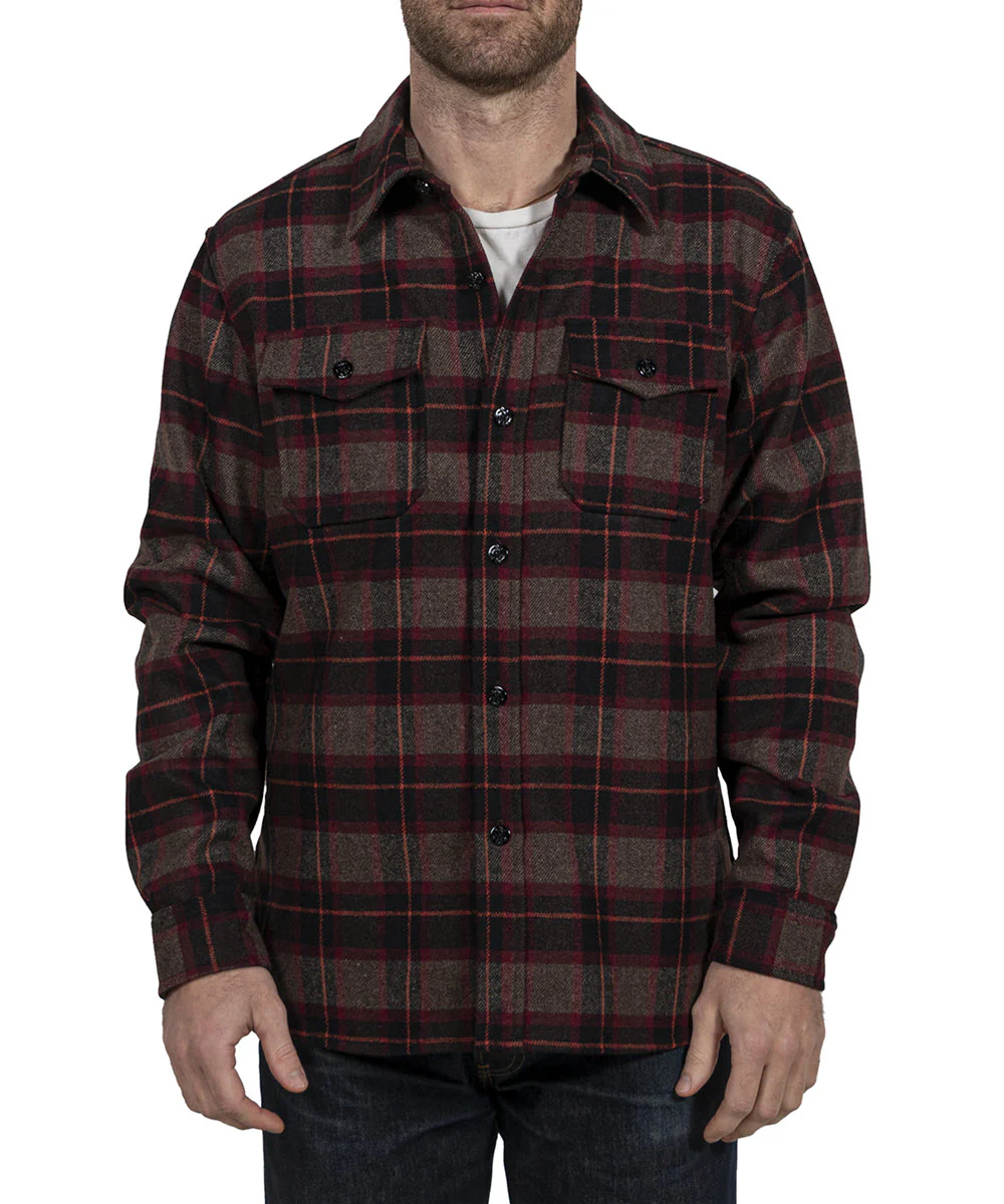 Schott NYC Men’s Plaid CPO Wool Shirt - Brown - Image 2