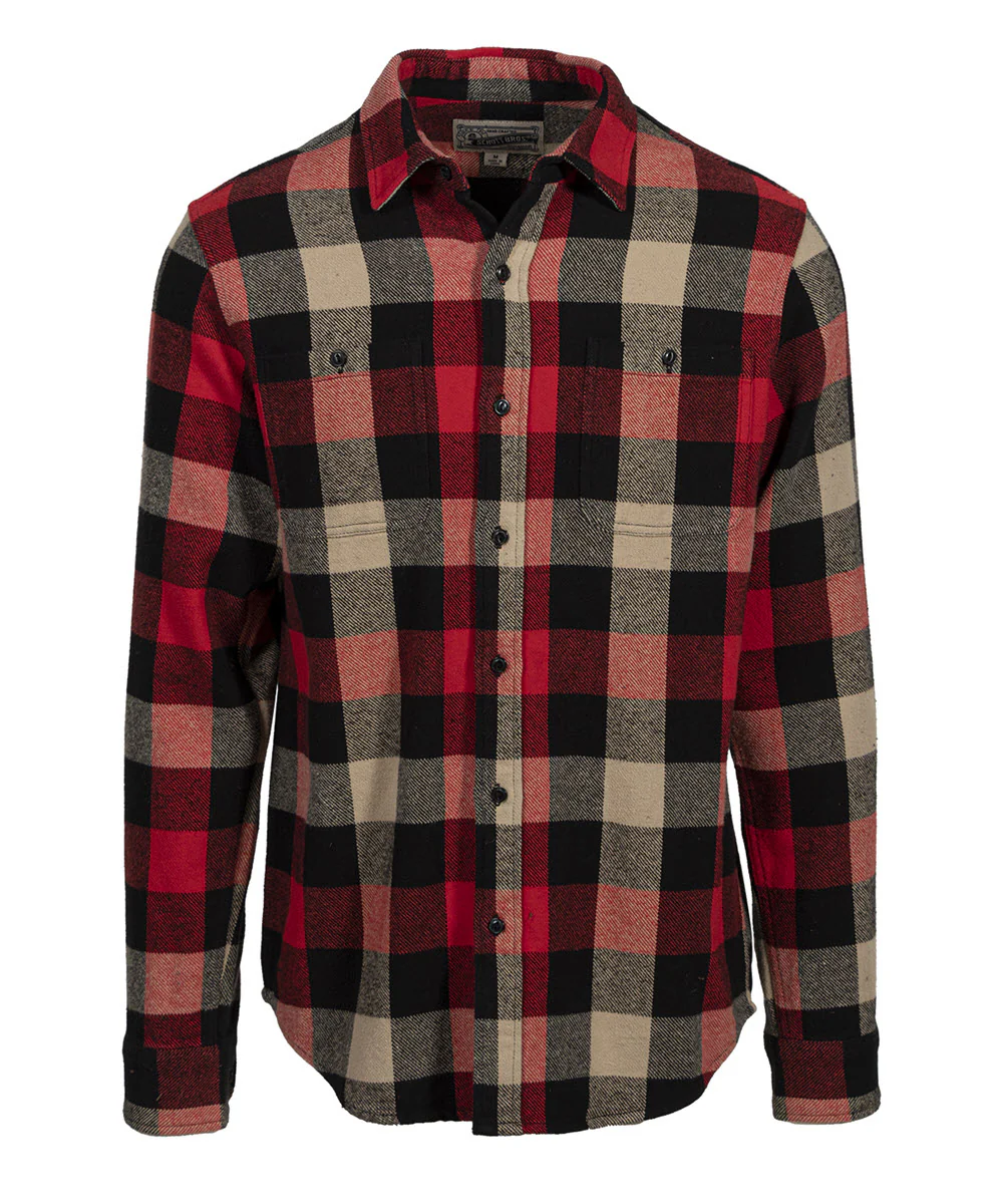 Schott NYC Men's Plaid Flannel Shirt - Black/Red