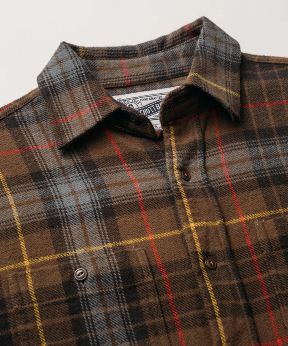 Schott NYC Men's Plaid Flannel Shirt - Moss - Image 3