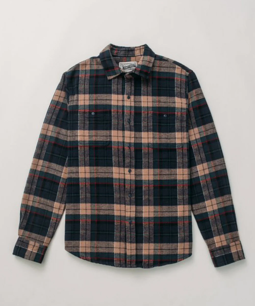Schott NYC Men's Plaid Flannel Shirt - Tan/Navy