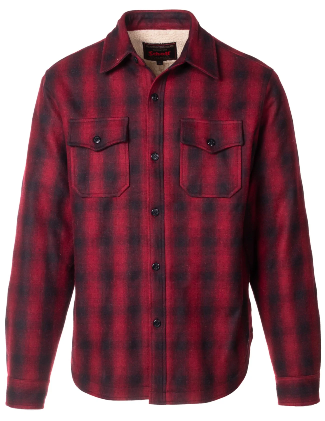 Schott Sherpa Lined Wool CPO Shirt - Red Plaid